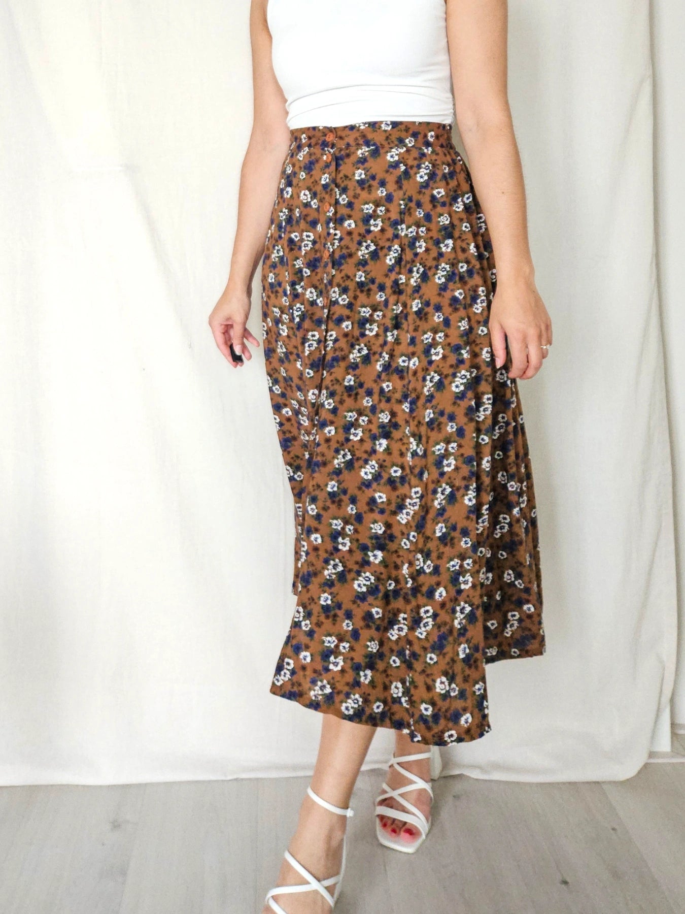 Flora - doorknoop vintage rok, viscose | S/M