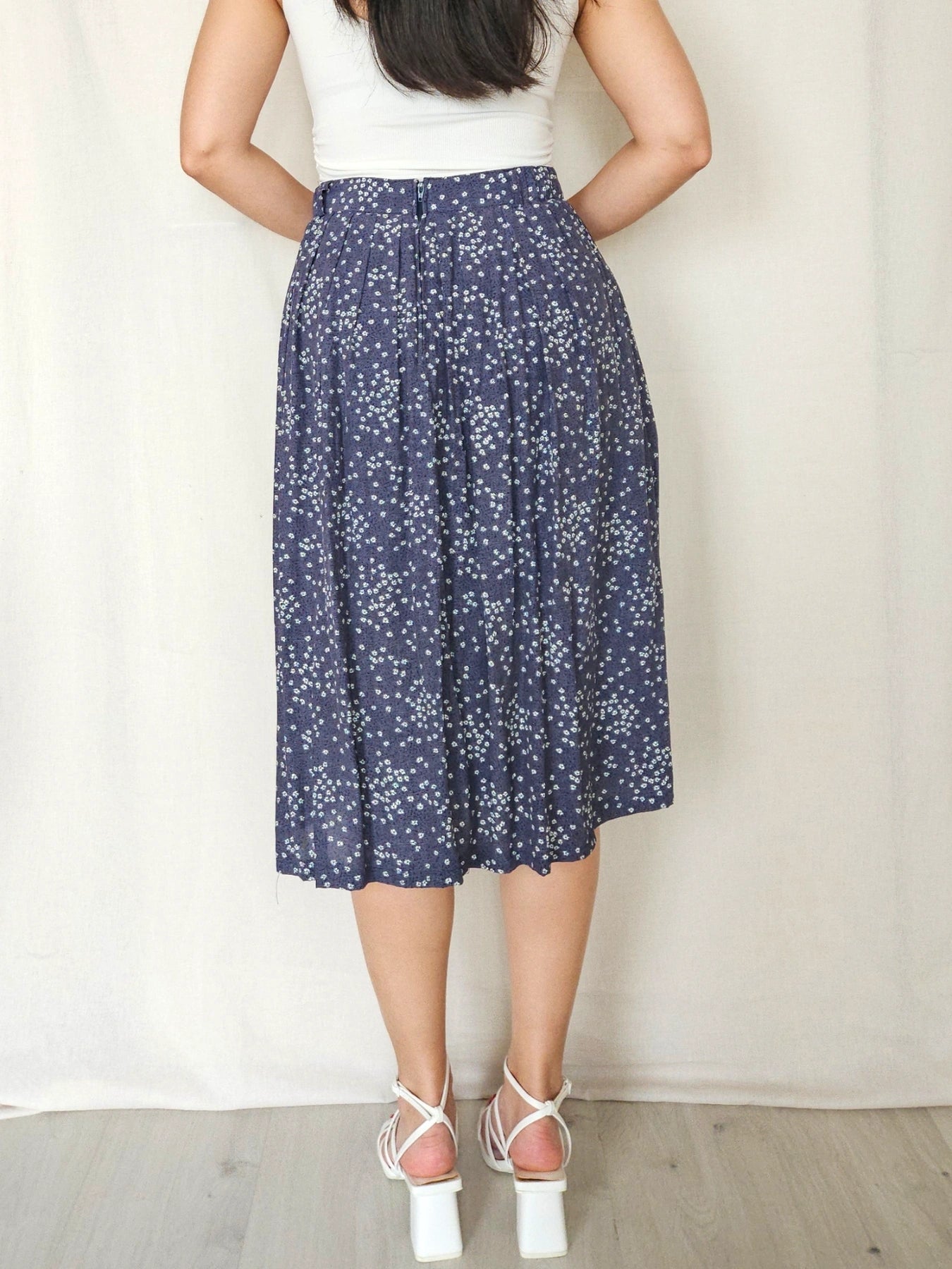 Delia - blauwe vintage plooirok | M/L