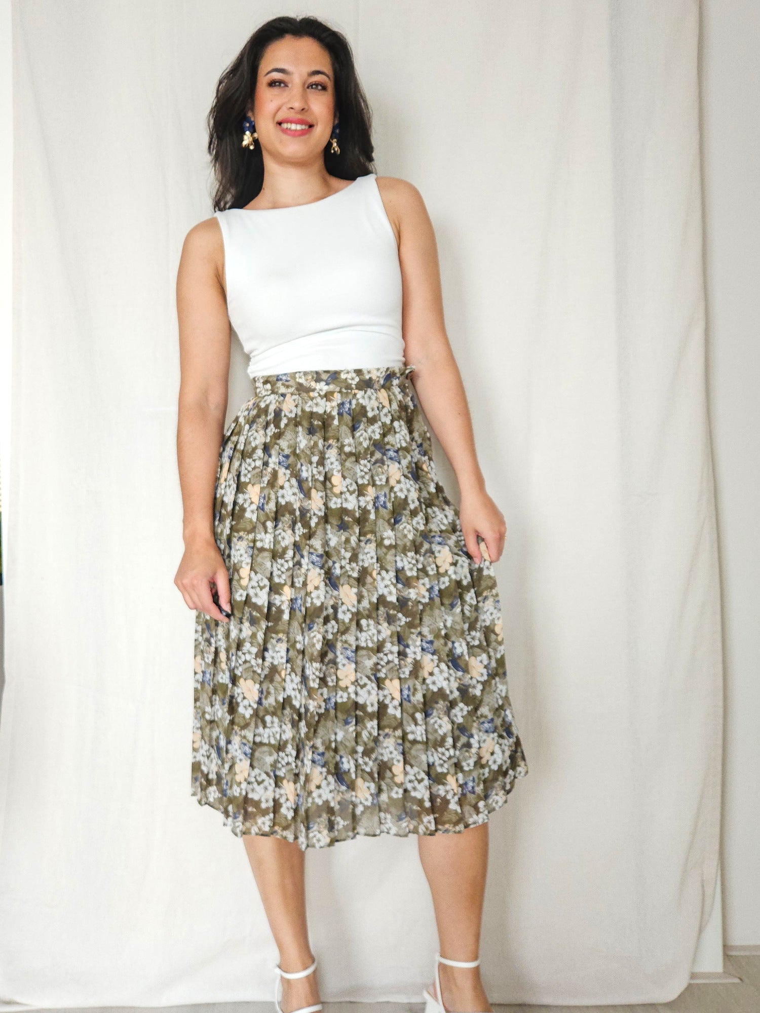 Eleni - vintage plooirok met bloemenprint | L