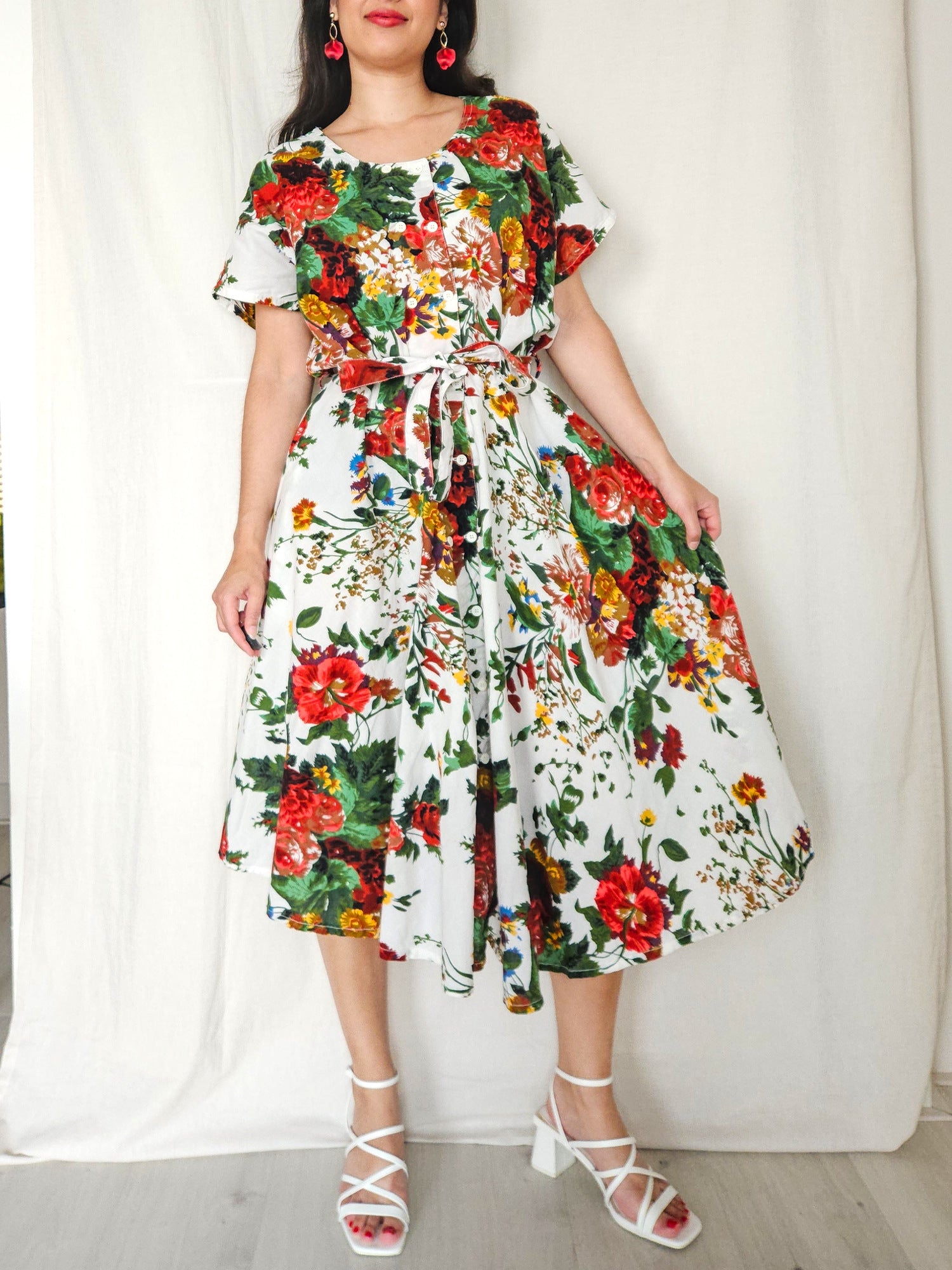 Fiora - vintage jurk met bloemenprint, katoen | 3XL
