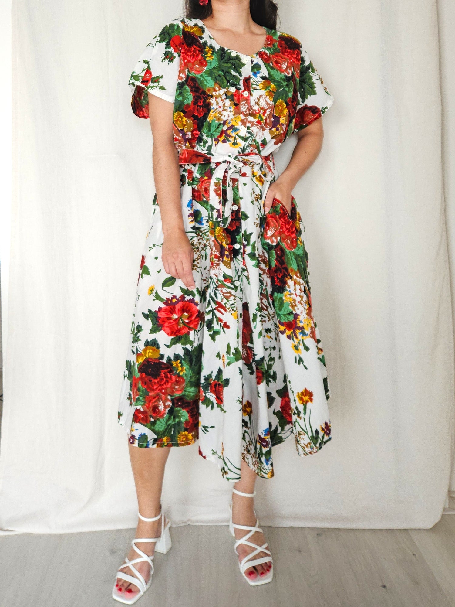 Fiora - vintage jurk met bloemenprint, katoen | 3XL