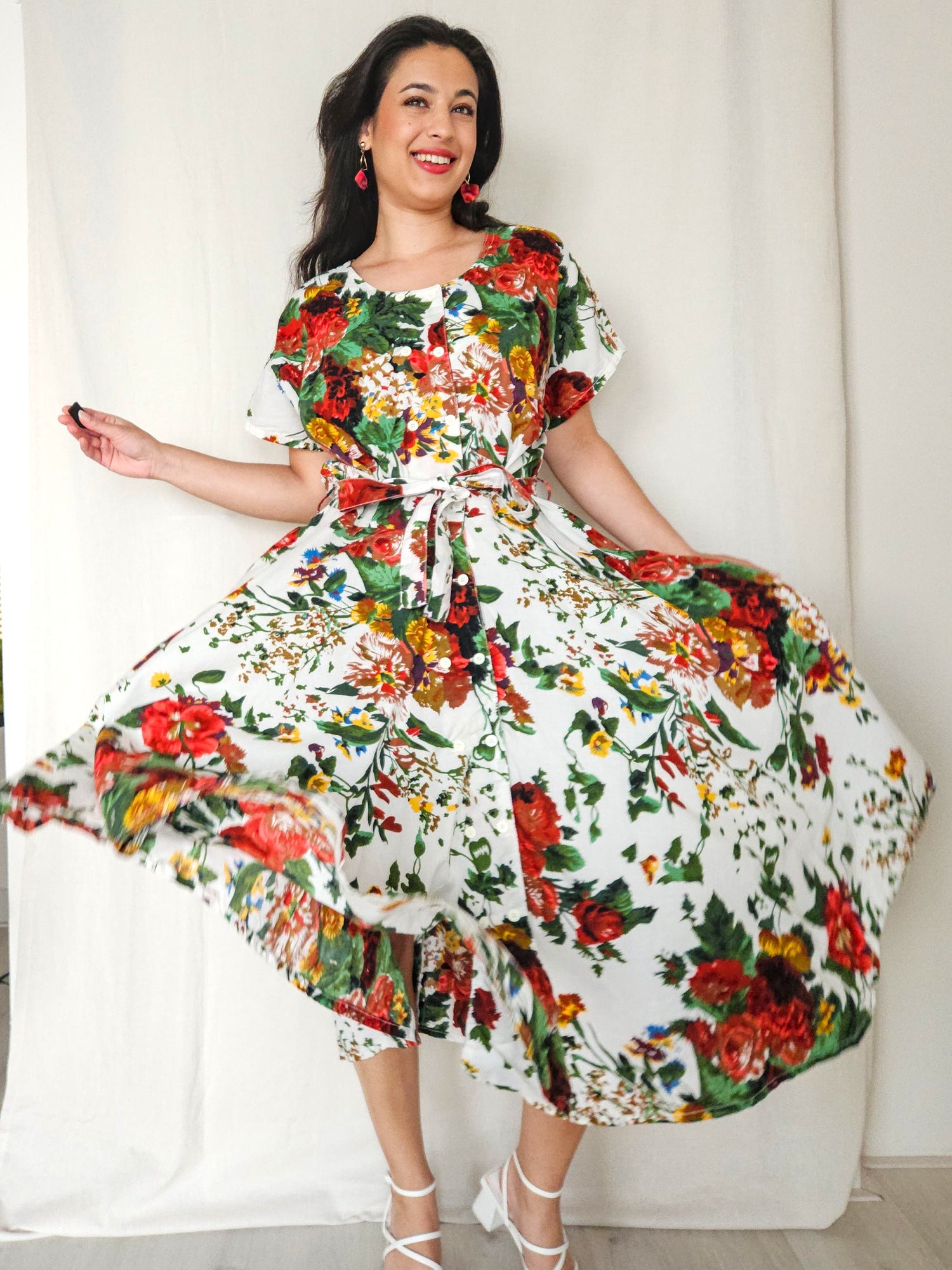 Fiora - vintage jurk met bloemenprint, katoen | 3XL