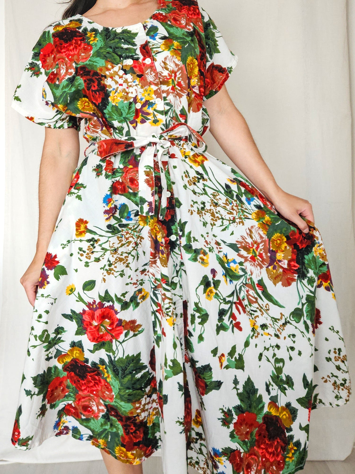 Fiora - vintage jurk met bloemenprint, katoen | 3XL