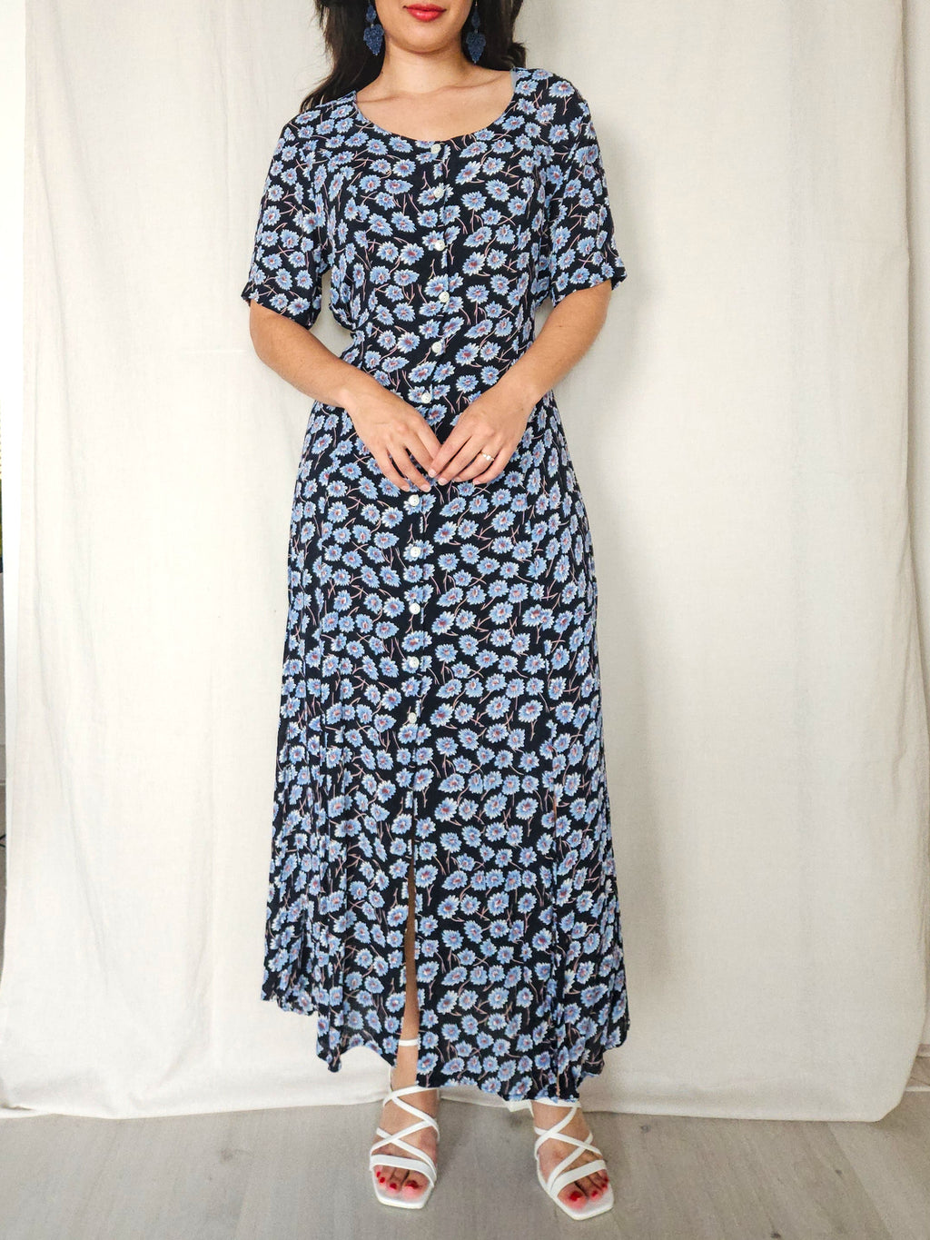 Nyra - lange vintage jurk, viscose | M