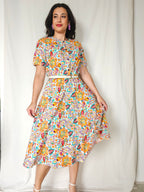 Elara - vintage midi jurk, katoen | M