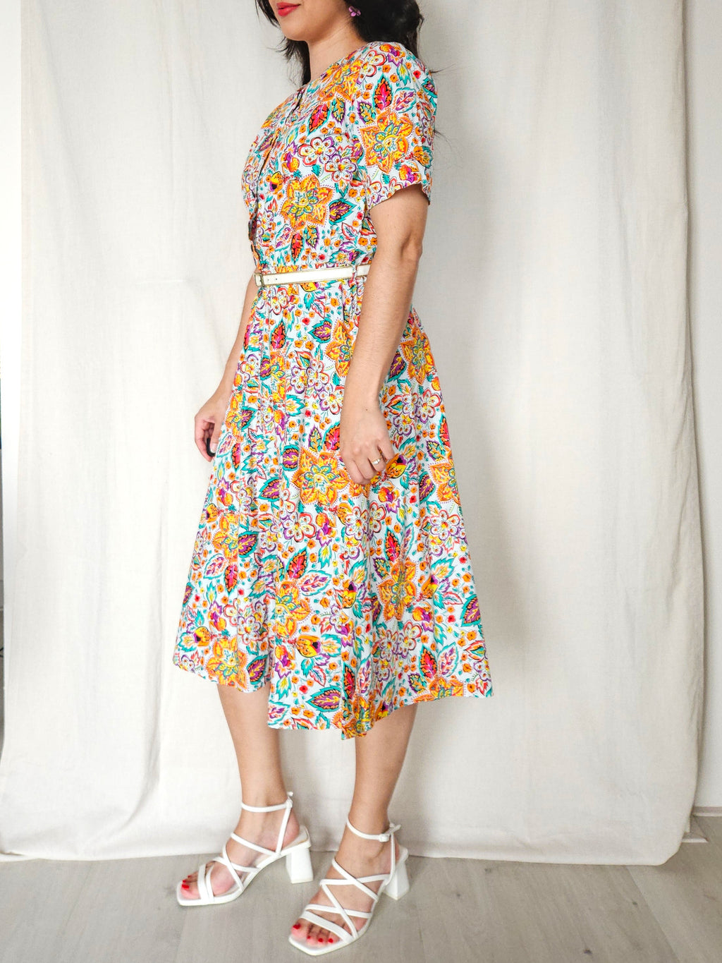 Elara - vintage midi jurk, katoen | M