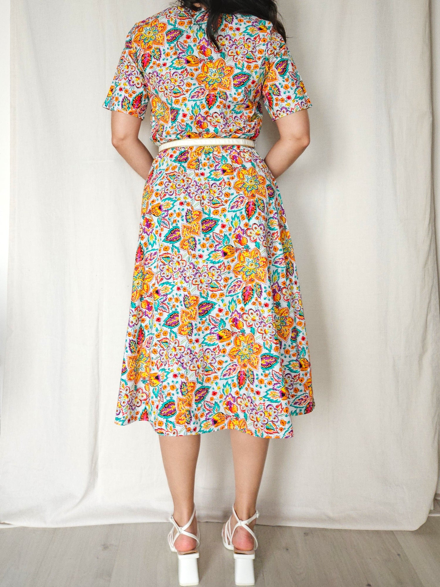 Elara - vintage midi jurk, katoen | M