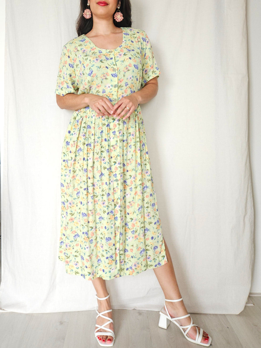 Celeste - lange lichtgroene vintage jurk, viscose | XXL