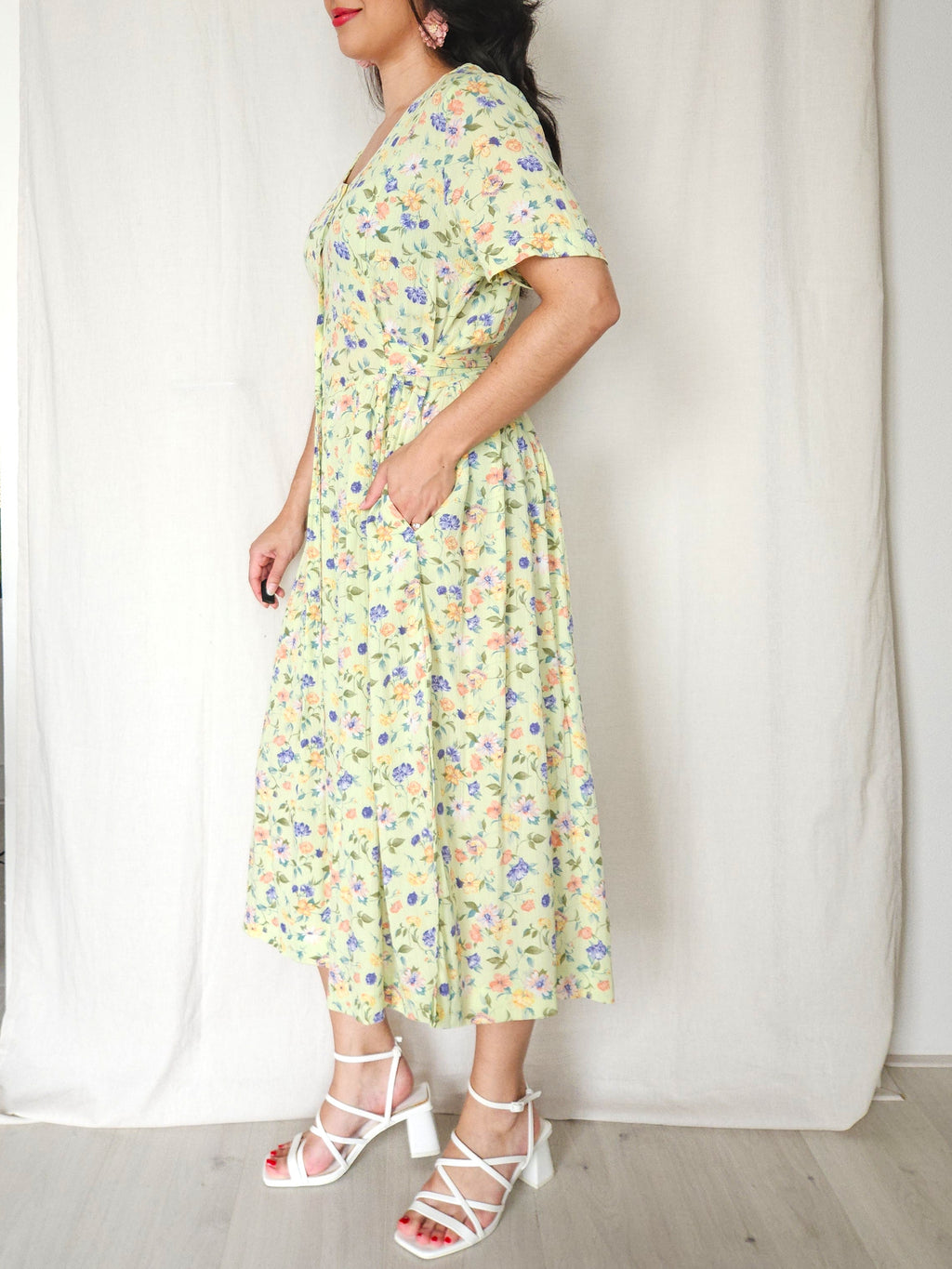Celeste - lange lichtgroene vintage jurk, viscose | XXL