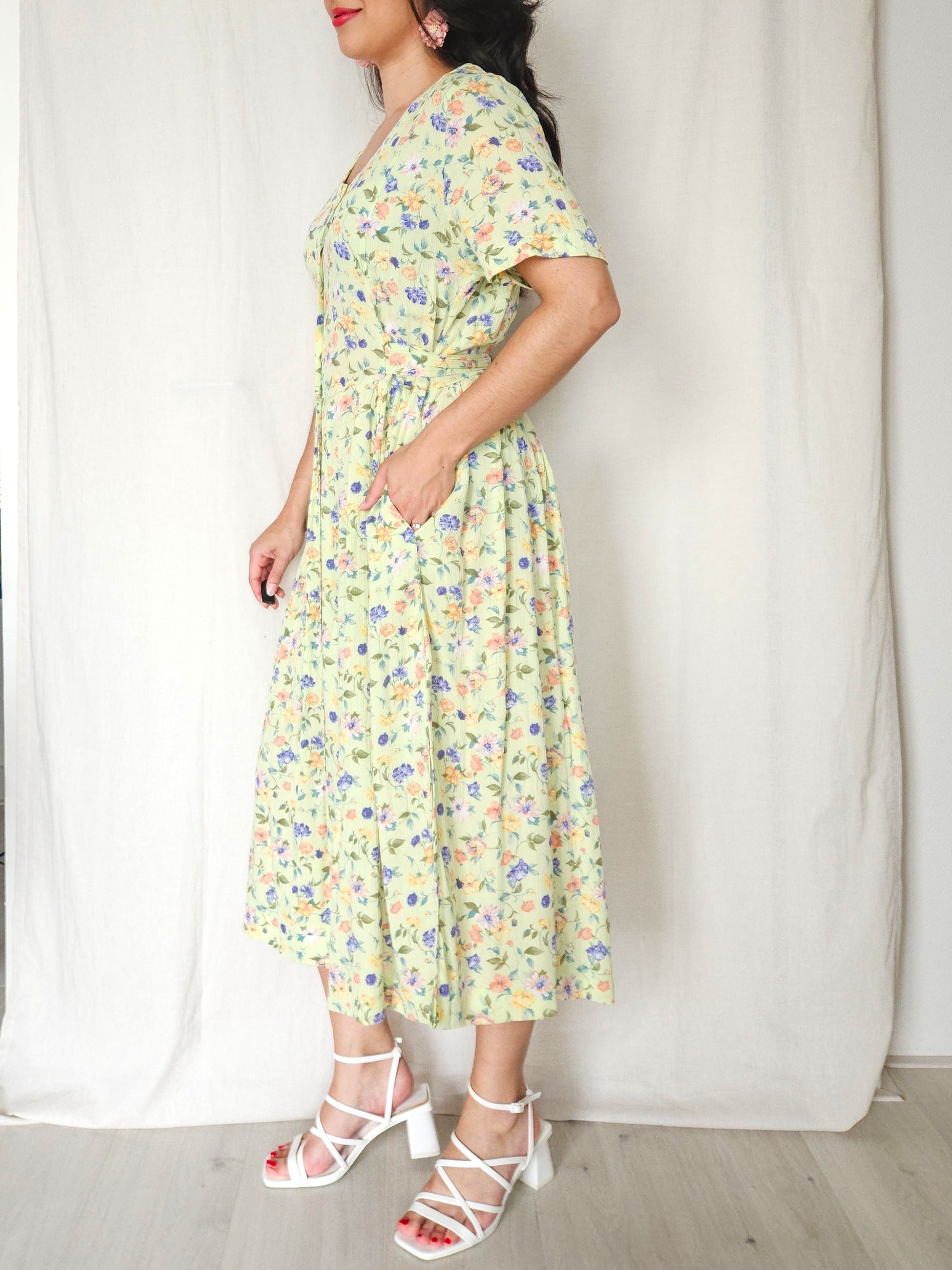 Celeste - lange lichtgroene vintage jurk, viscose | XXL