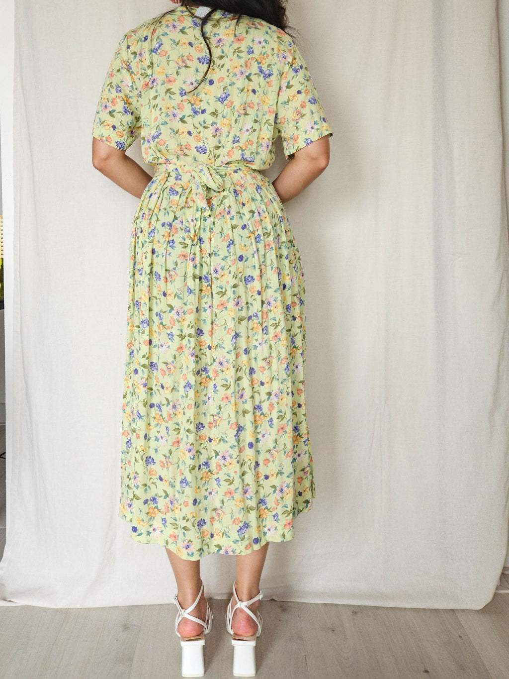 Celeste - lange lichtgroene vintage jurk, viscose | XXL