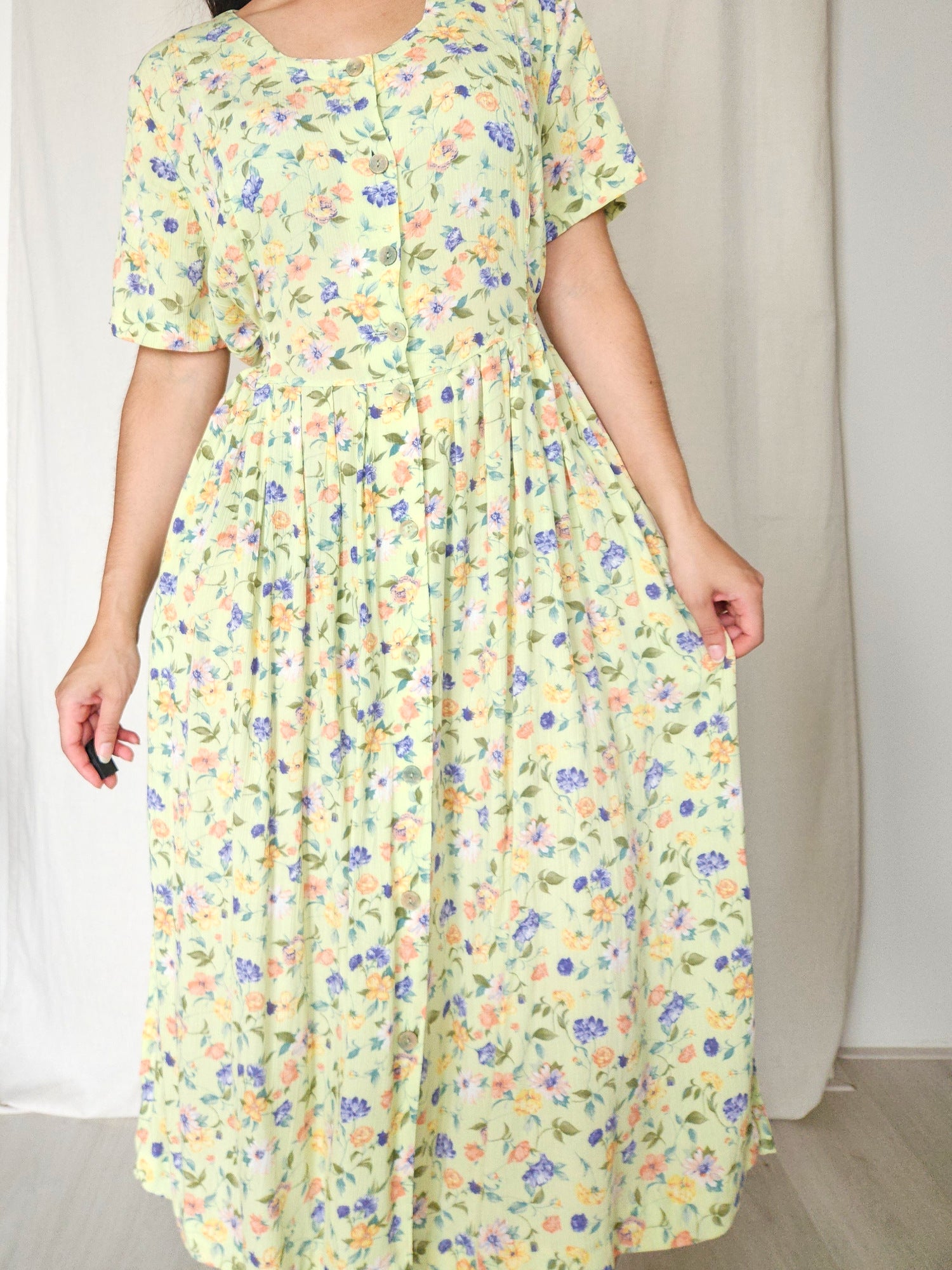 Celeste - lange lichtgroene vintage jurk, viscose | XXL