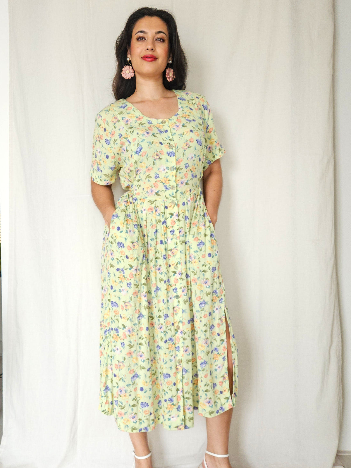 Celeste - lange lichtgroene vintage jurk, viscose | XXL