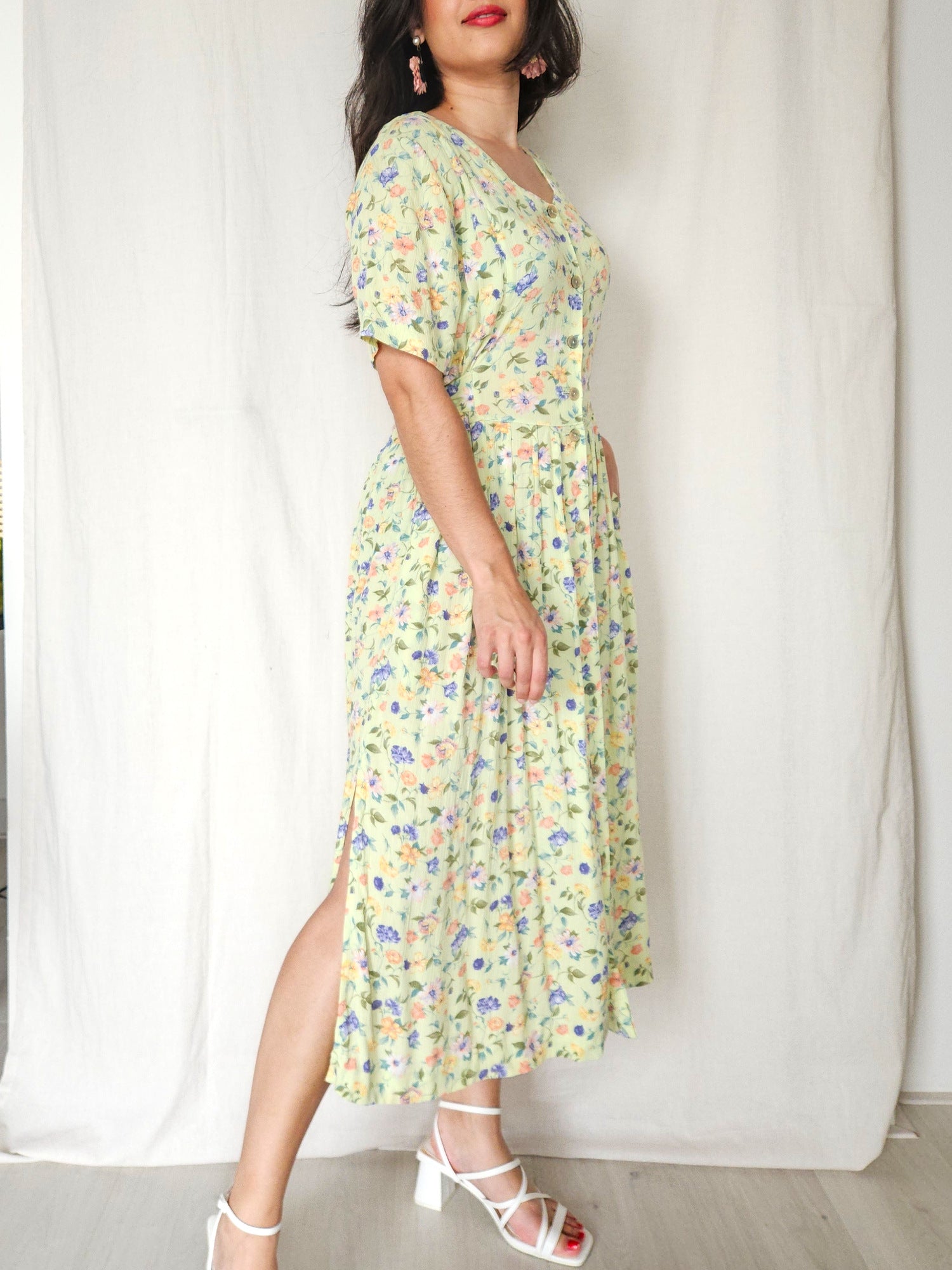 Celeste - lange lichtgroene vintage jurk, viscose | XXL