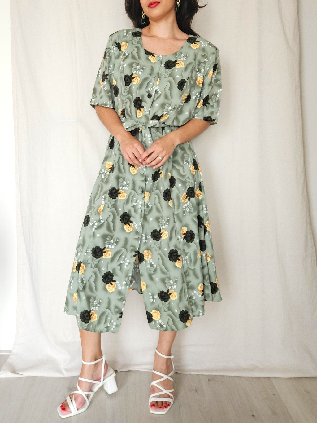 Nerina - groene vintage jurk, viscose | XL