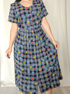 Cressida - donkerblauwe geruite vintage jurk, viscose | L