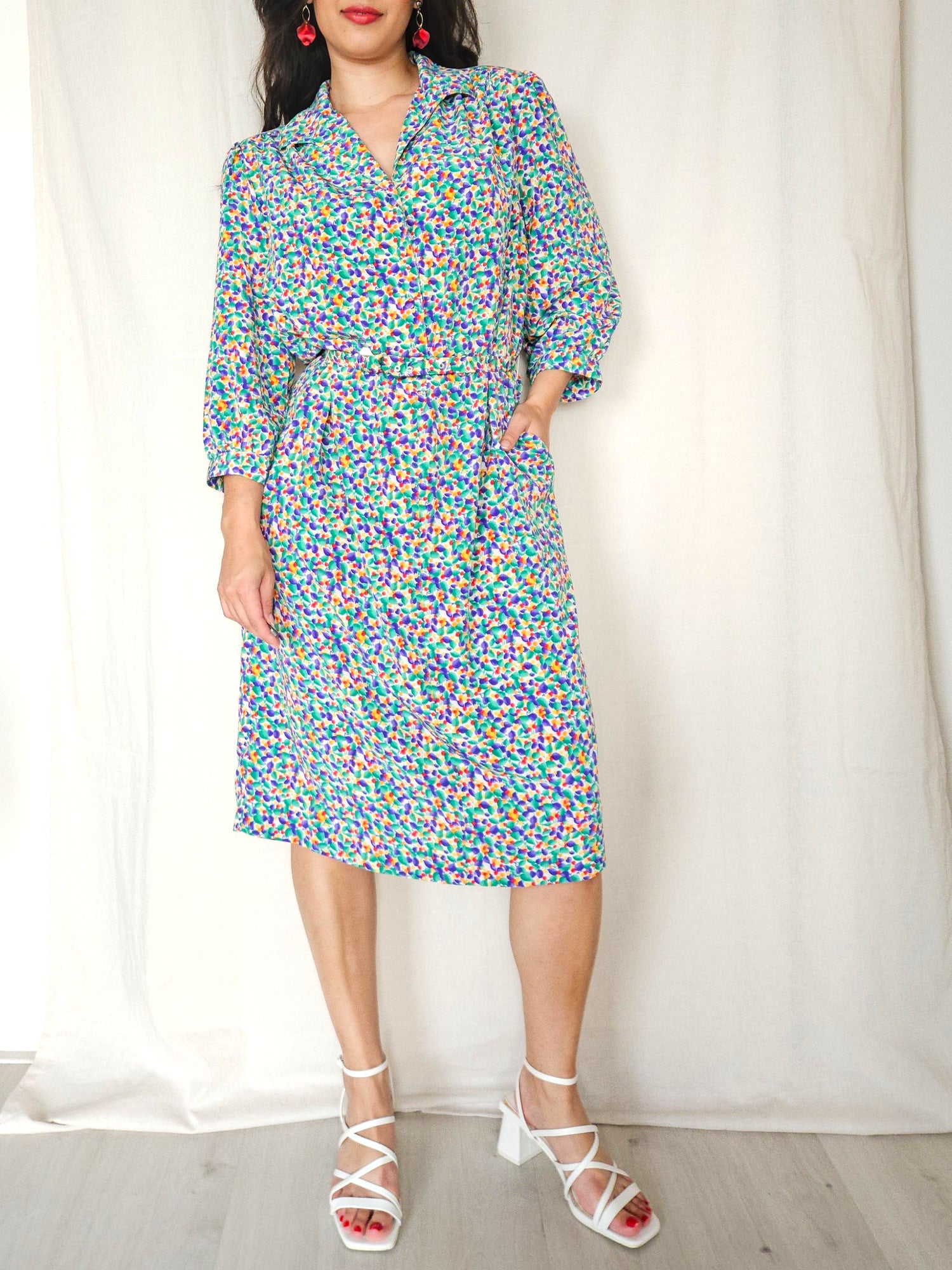 Elodie - midi vintage jurk met stippen, viscose | XL