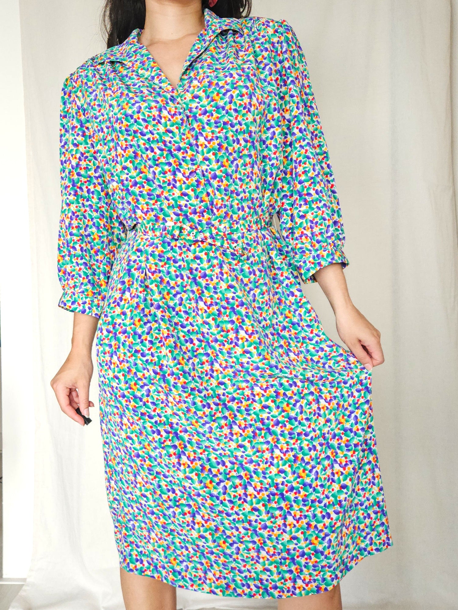 Elodie - midi vintage jurk met stippen, viscose | XL