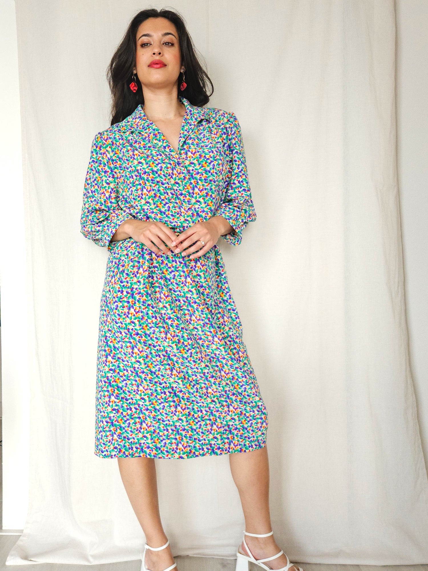 Elodie - midi vintage jurk met stippen, viscose | XL