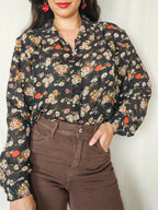 Noemi - zwarte vintage blouse met bloemenprint | XL