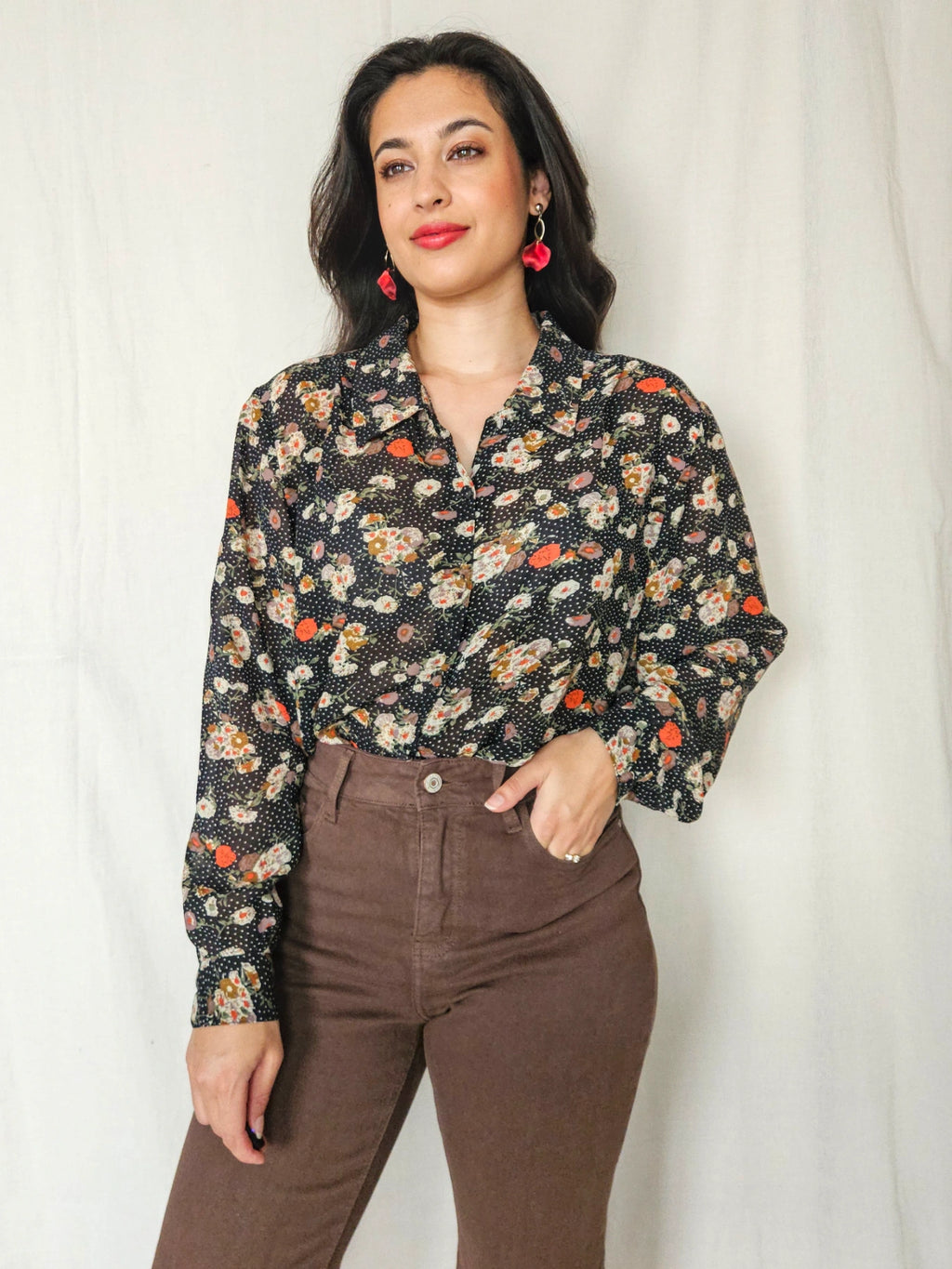 Noemi - zwarte vintage blouse met bloemenprint | XL
