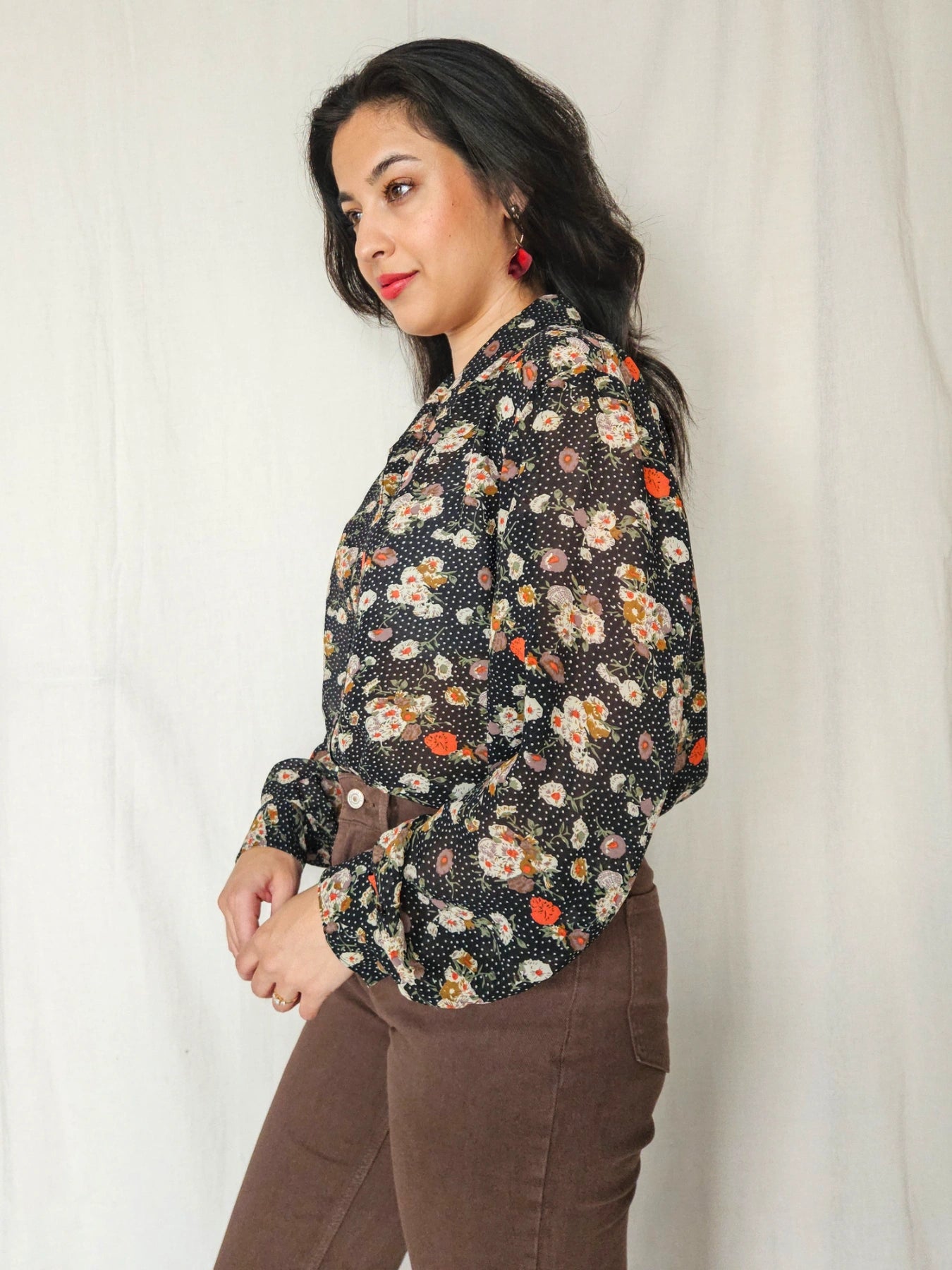 Noemi - zwarte vintage blouse met bloemenprint | XL