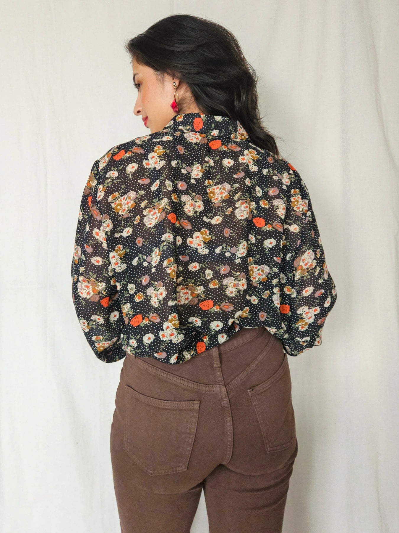 Noemi - zwarte vintage blouse met bloemenprint | XL