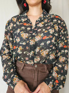 Noemi - zwarte vintage blouse met bloemenprint | XL
