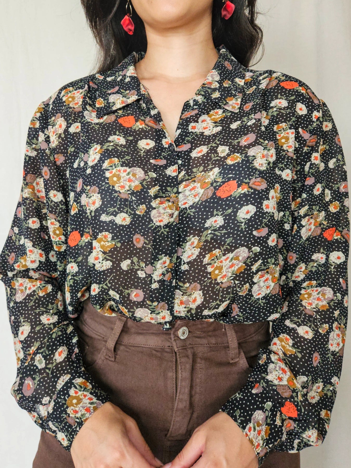 Noemi - zwarte vintage blouse met bloemenprint | XL