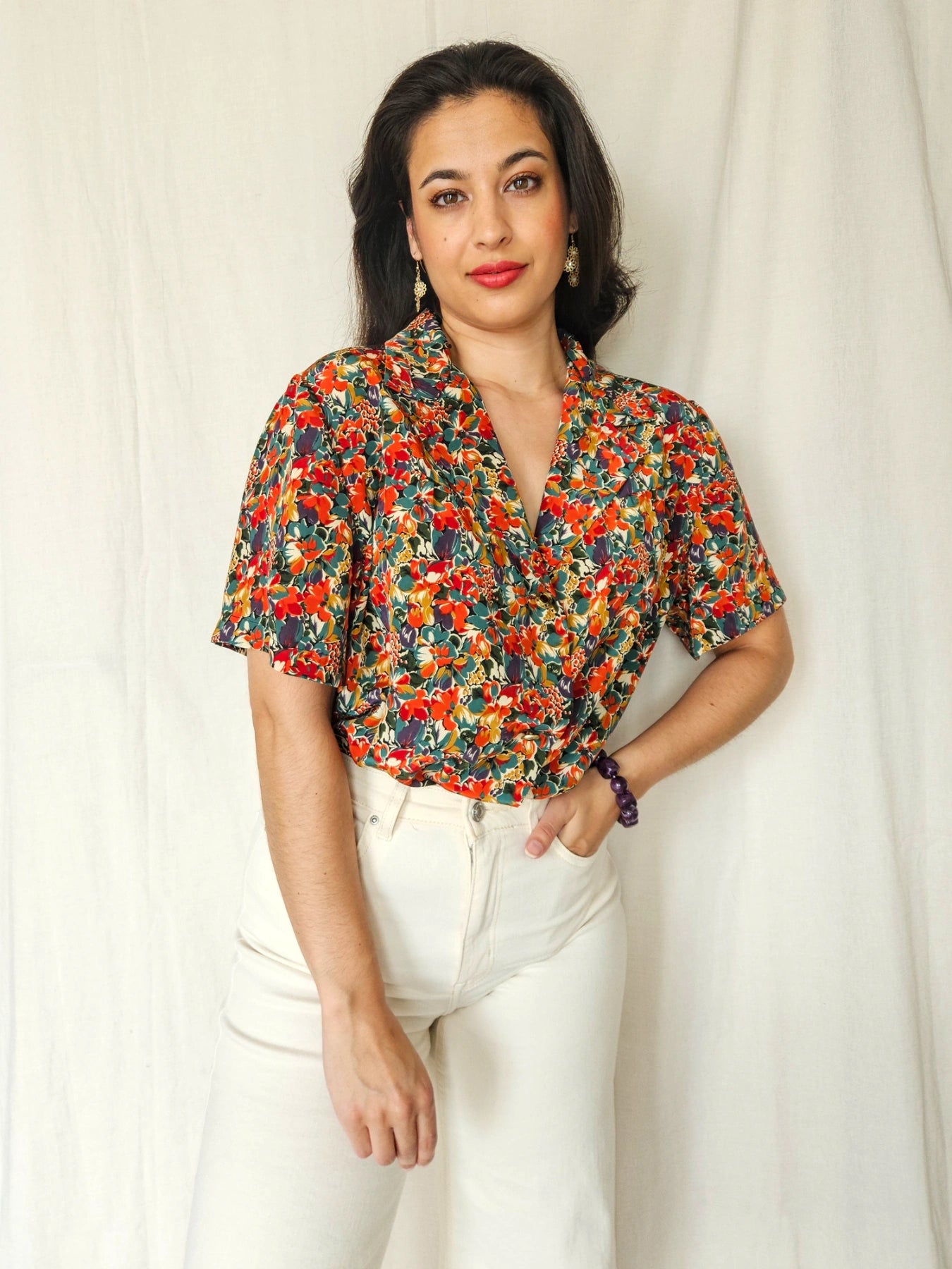 Mireille - vintage blouse met korte mouw | L