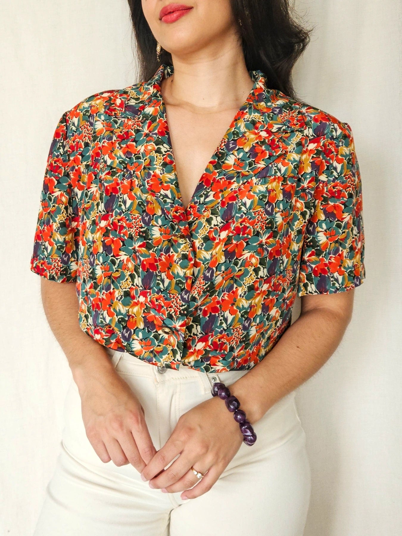 Mireille - vintage blouse met korte mouw | L