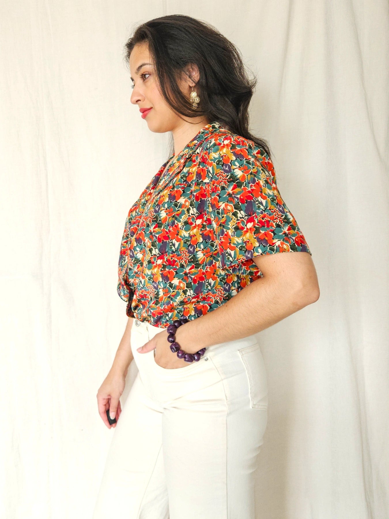 Mireille - vintage blouse met korte mouw | L