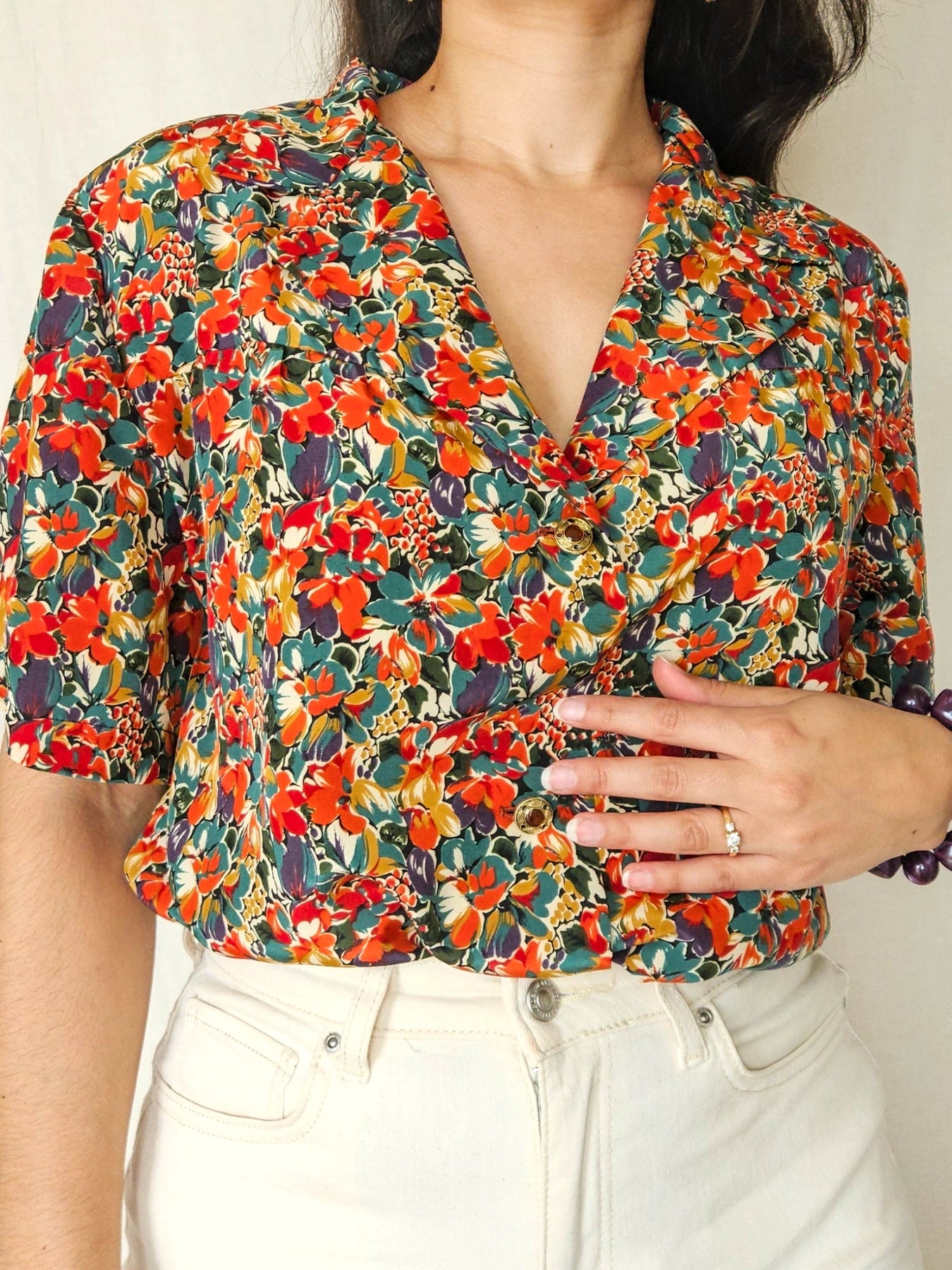 Mireille - vintage blouse met korte mouw | L