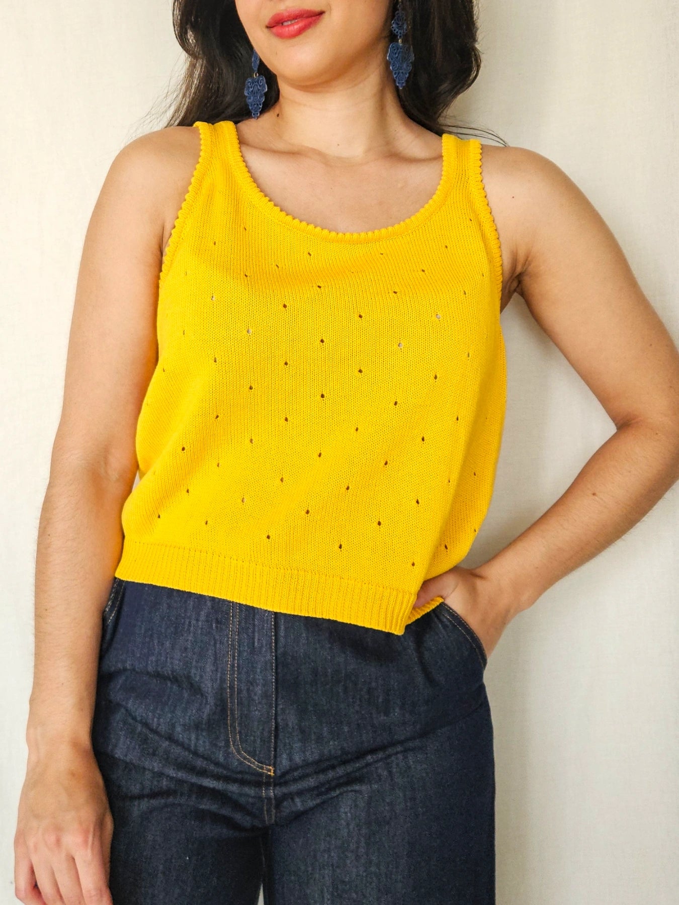 Ianthe - gele gebreide vintage top | M