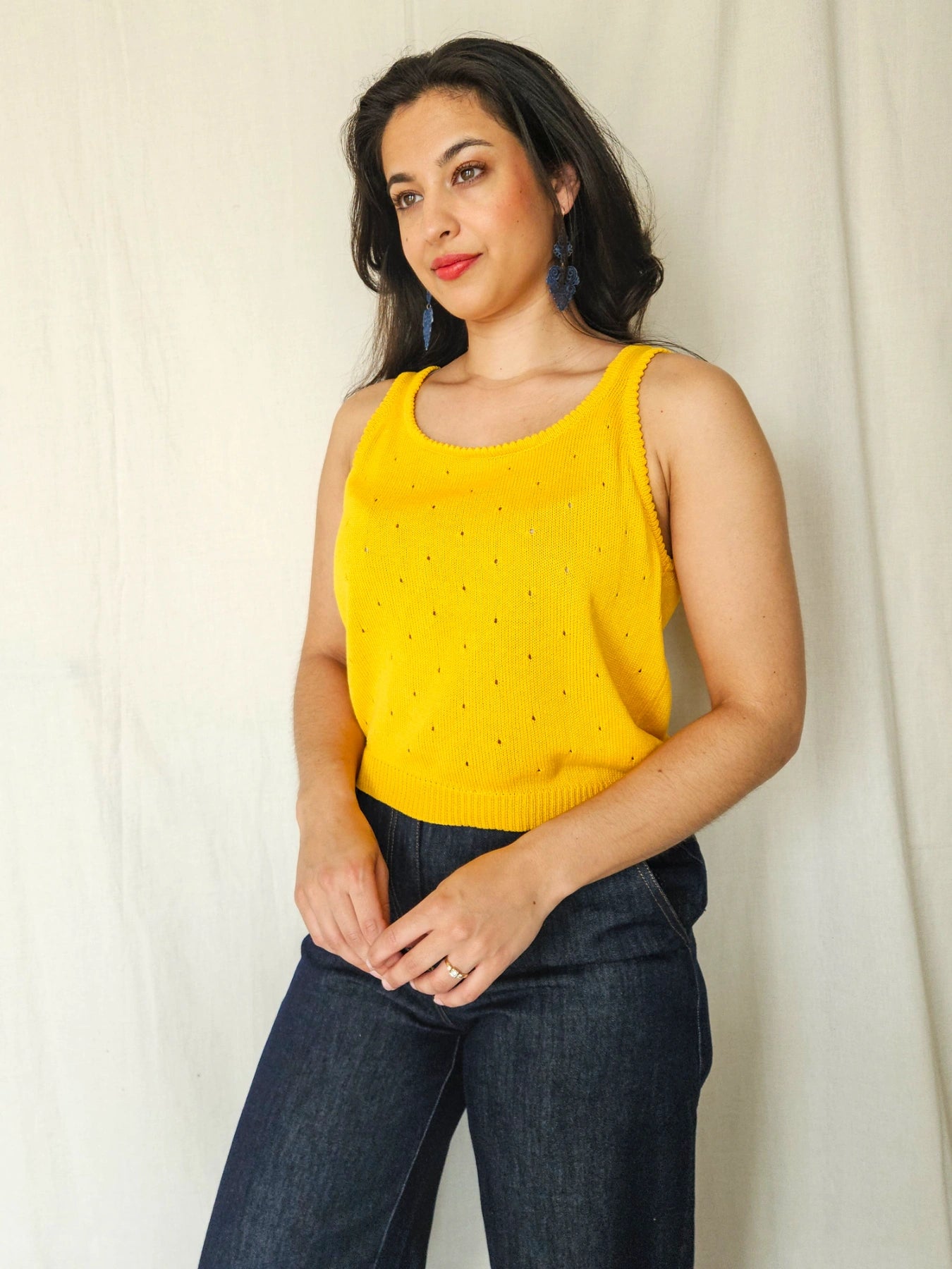 Ianthe - gele gebreide vintage top | M