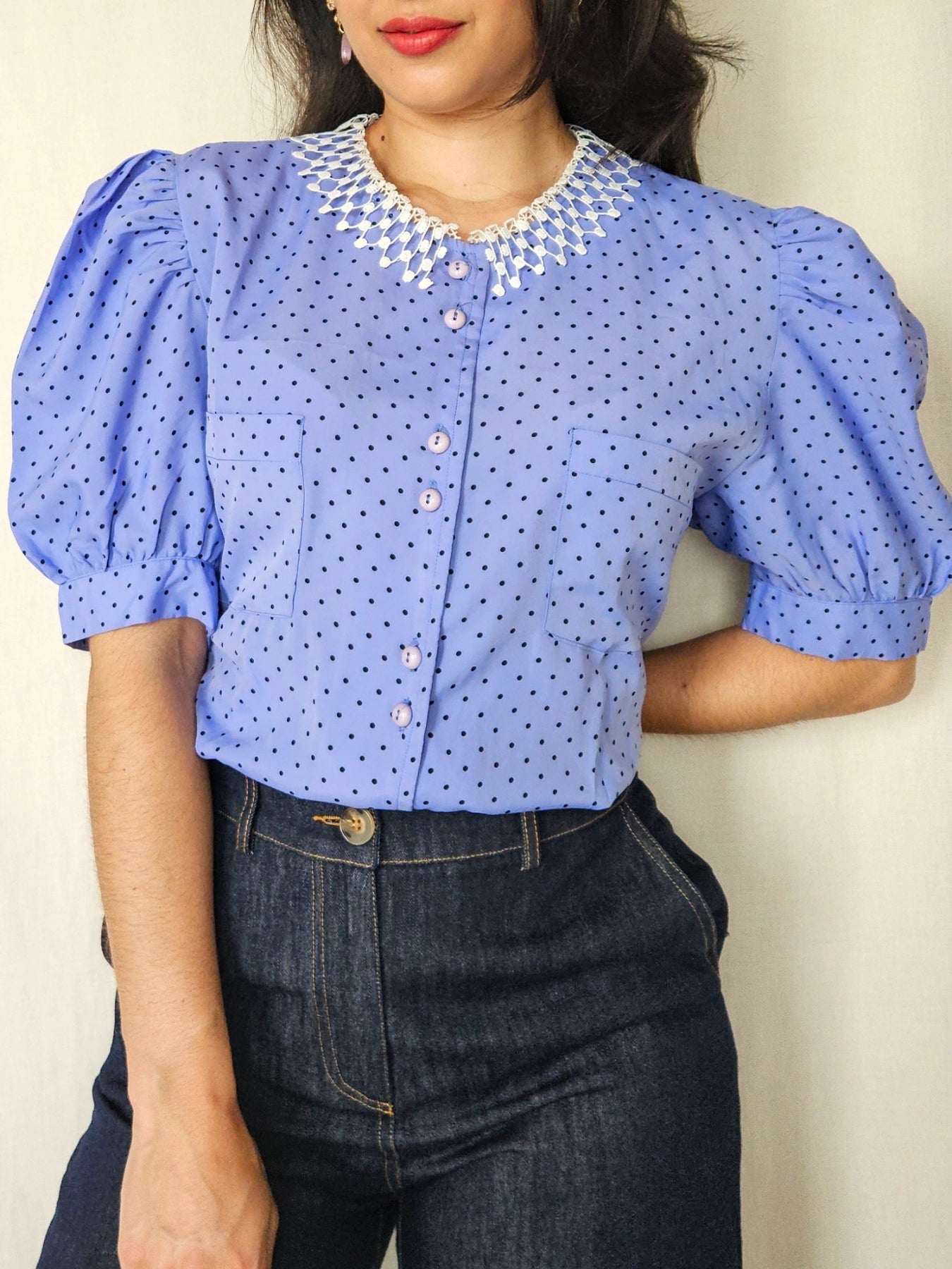 Violette - lichtpaarse vintage blouse | XL
