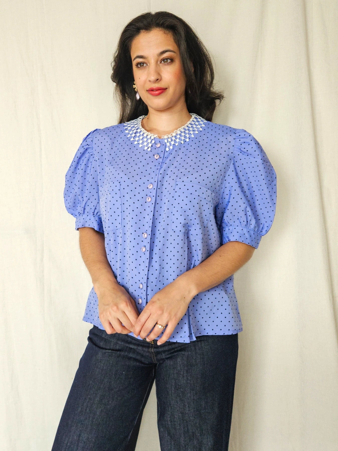 Violette - lichtpaarse vintage blouse | XL