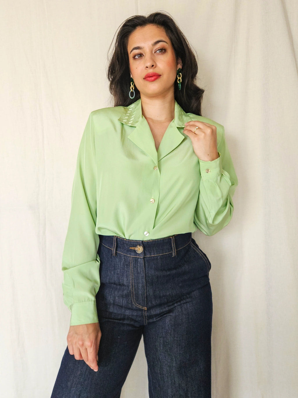 Vera - lichtgroene vintage blouse | M