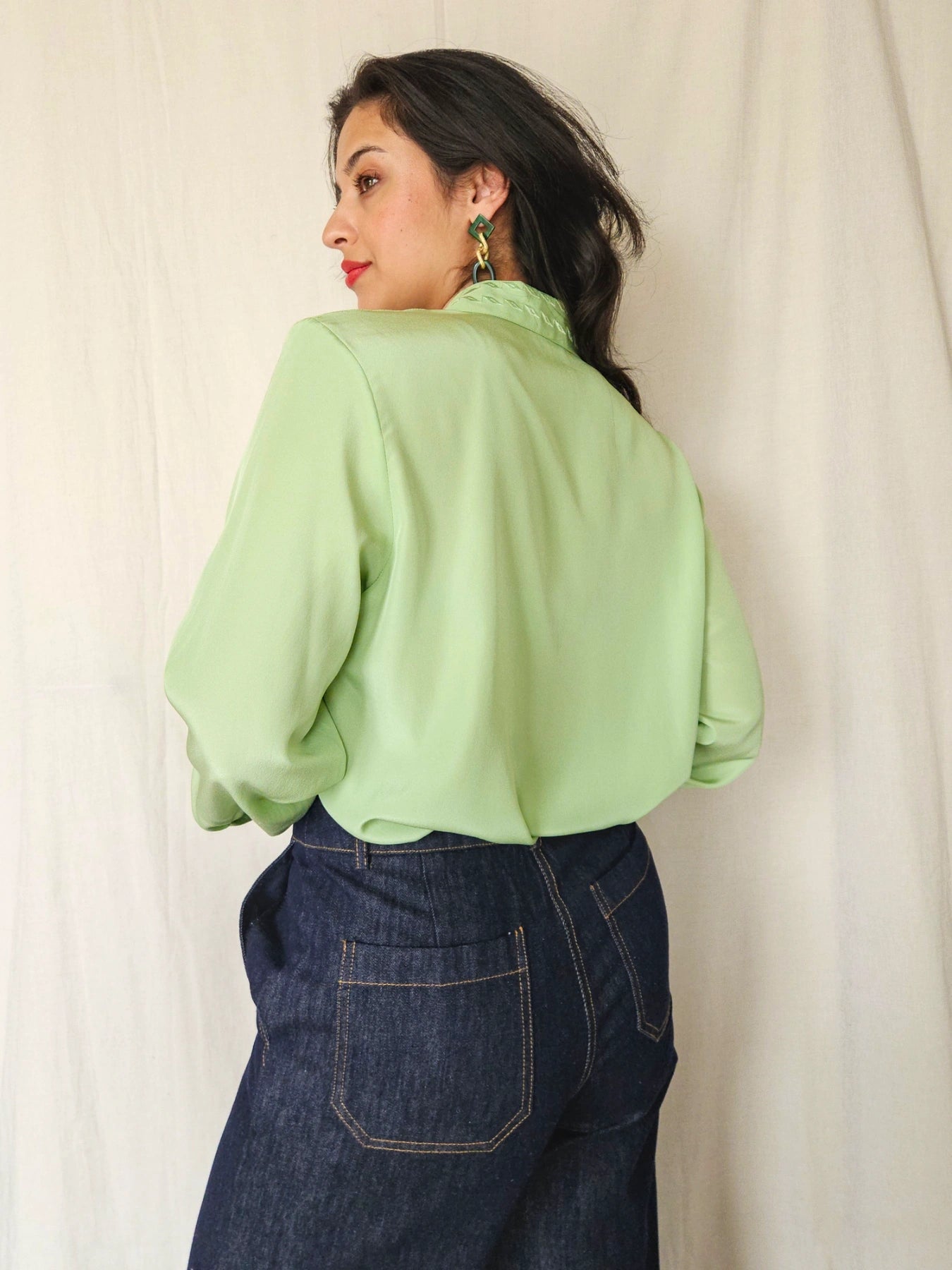 Vera - lichtgroene vintage blouse | M