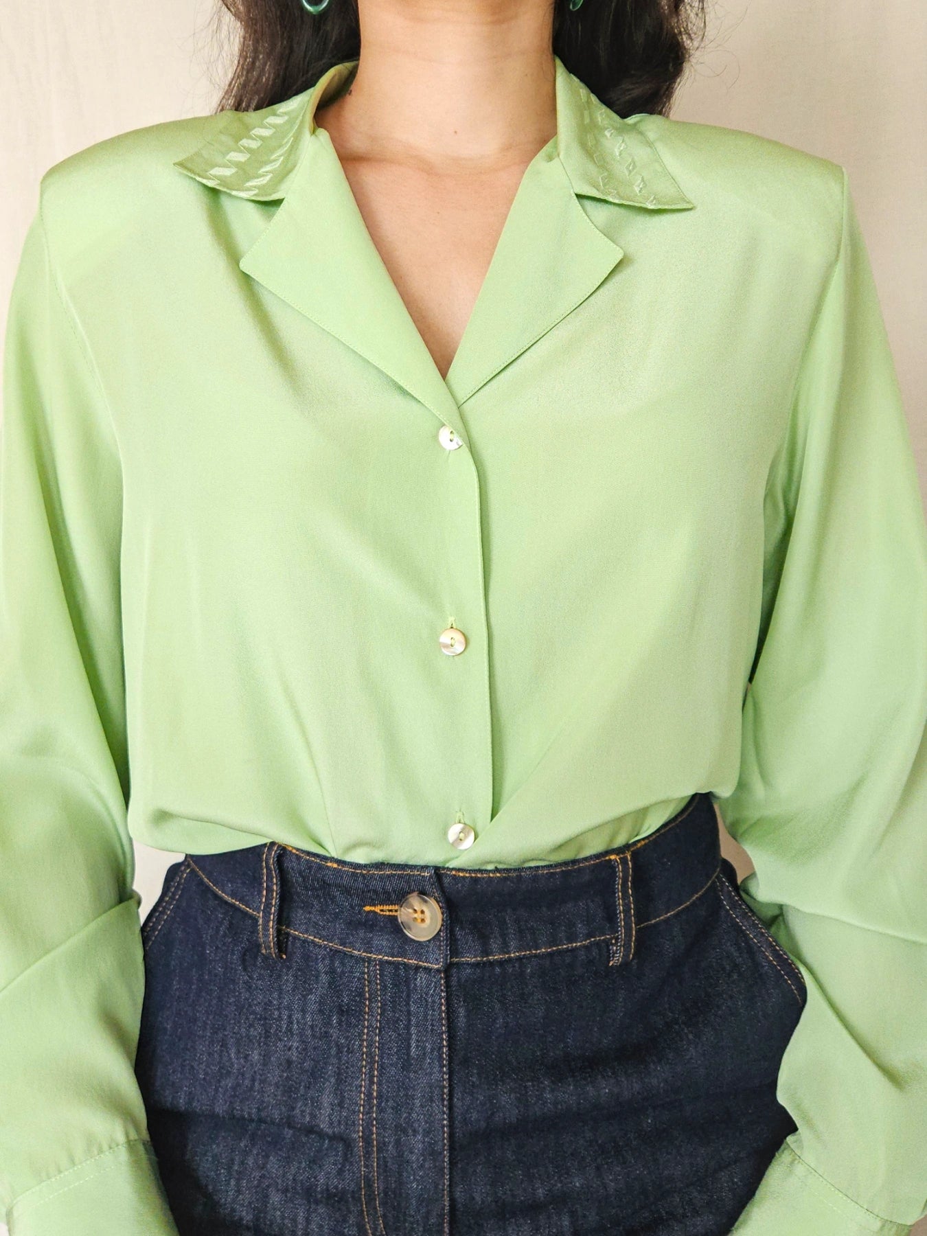 Vera - lichtgroene vintage blouse | M