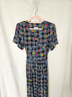 Cressida - donkerblauwe geruite vintage jurk, viscose | L
