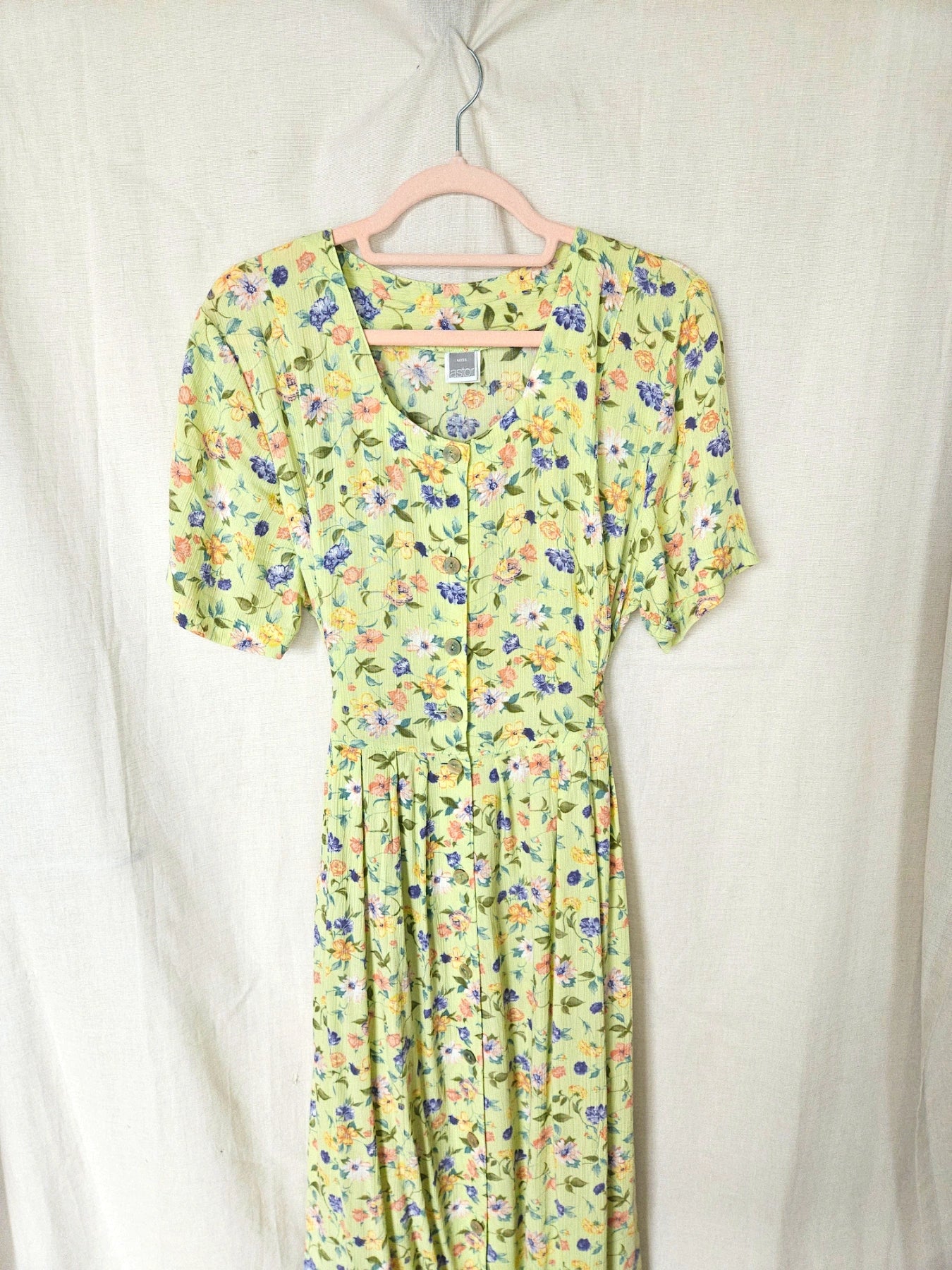 Celeste - lange lichtgroene vintage jurk, viscose | XXL