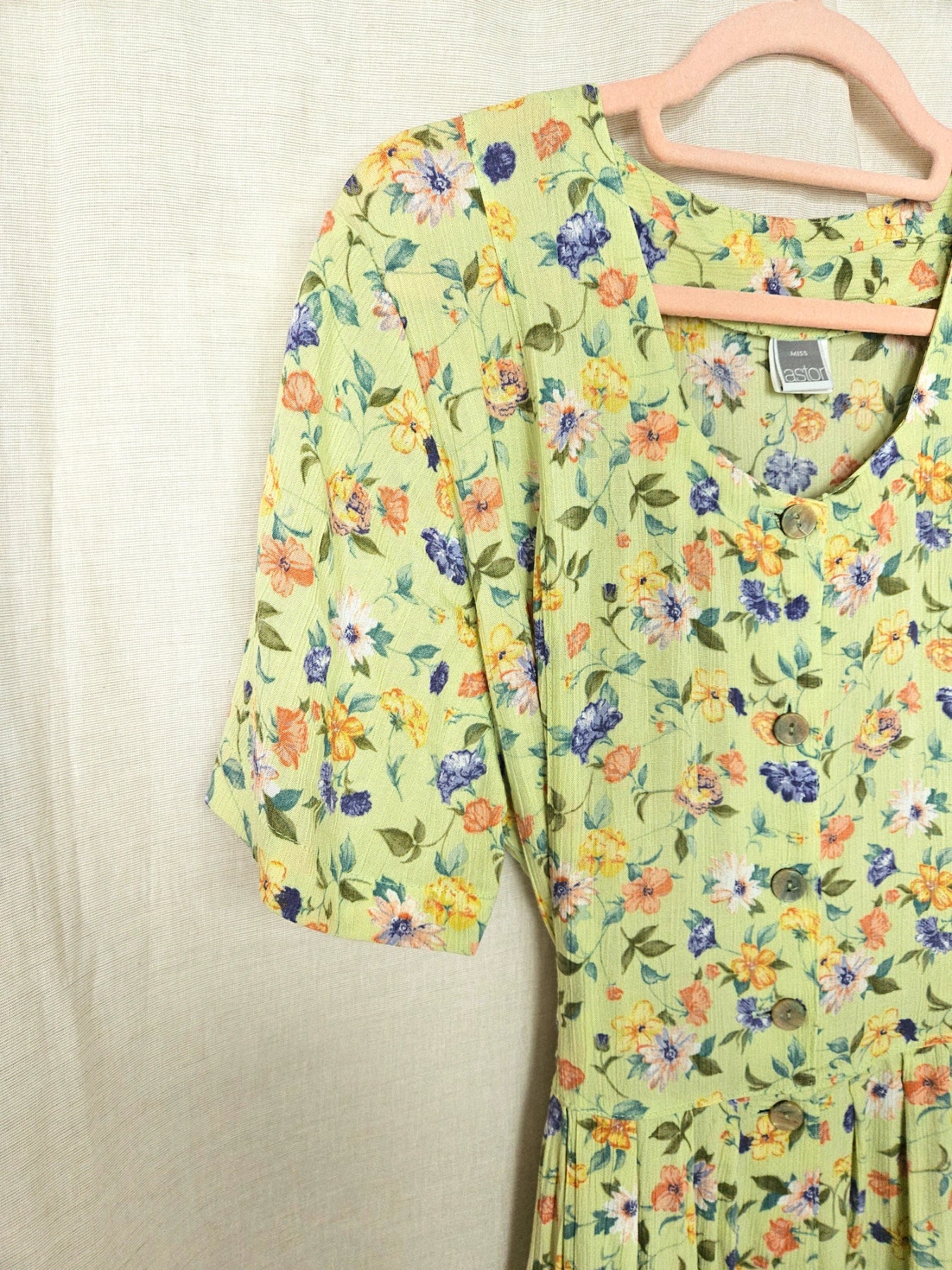 Celeste - lange lichtgroene vintage jurk, viscose | XXL