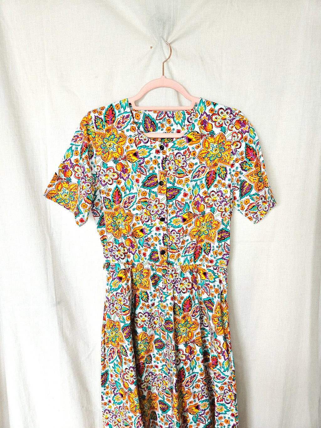 Elara - vintage midi jurk, katoen | M