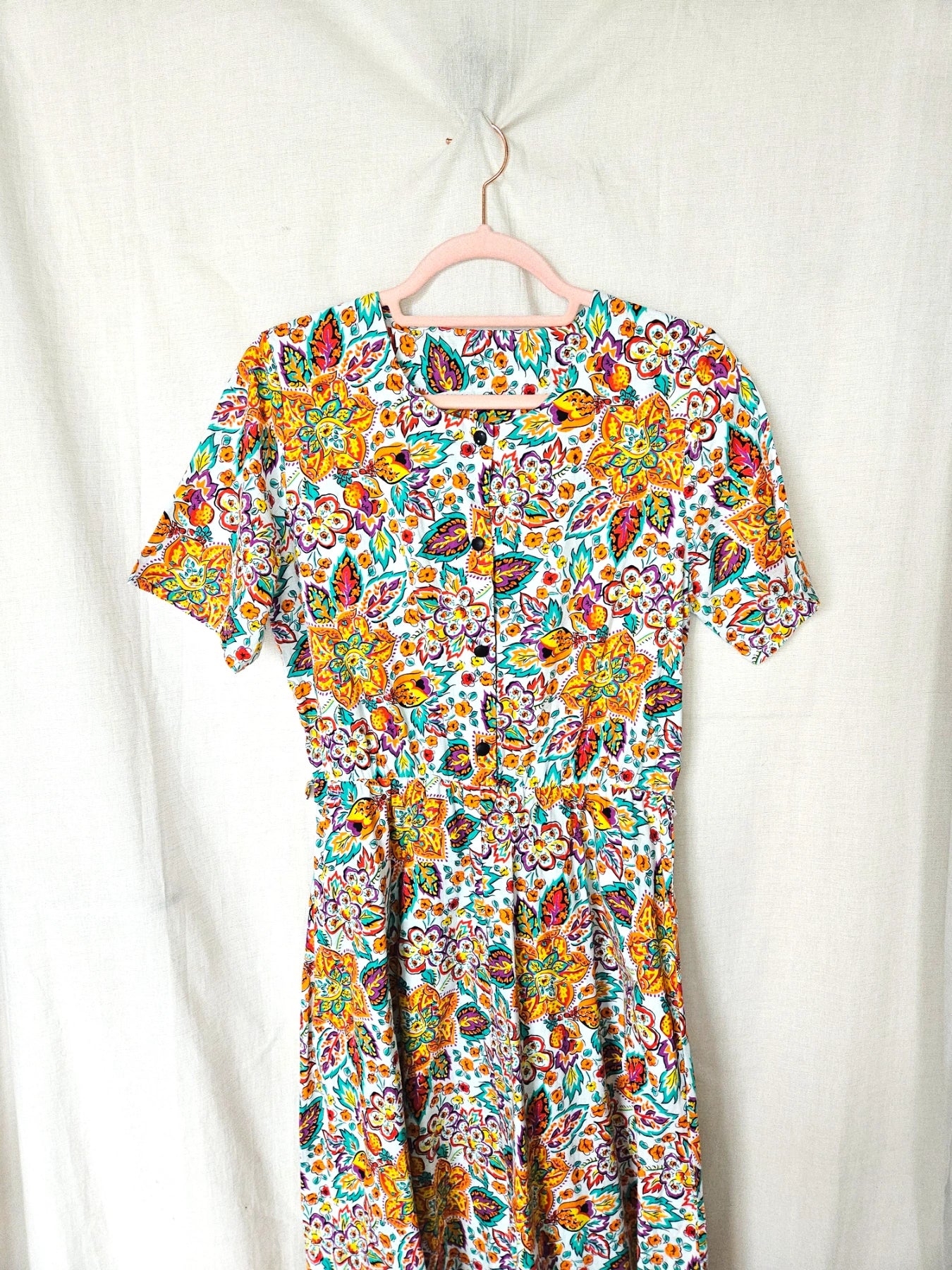 Elara - vintage midi jurk, katoen | M