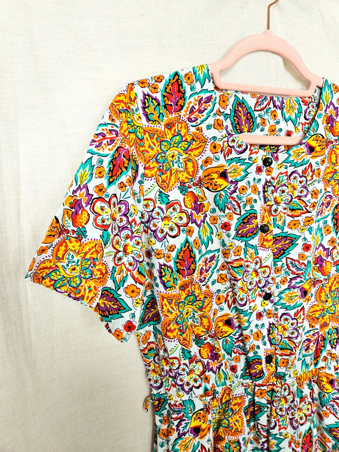 Elara - vintage midi jurk, katoen | M