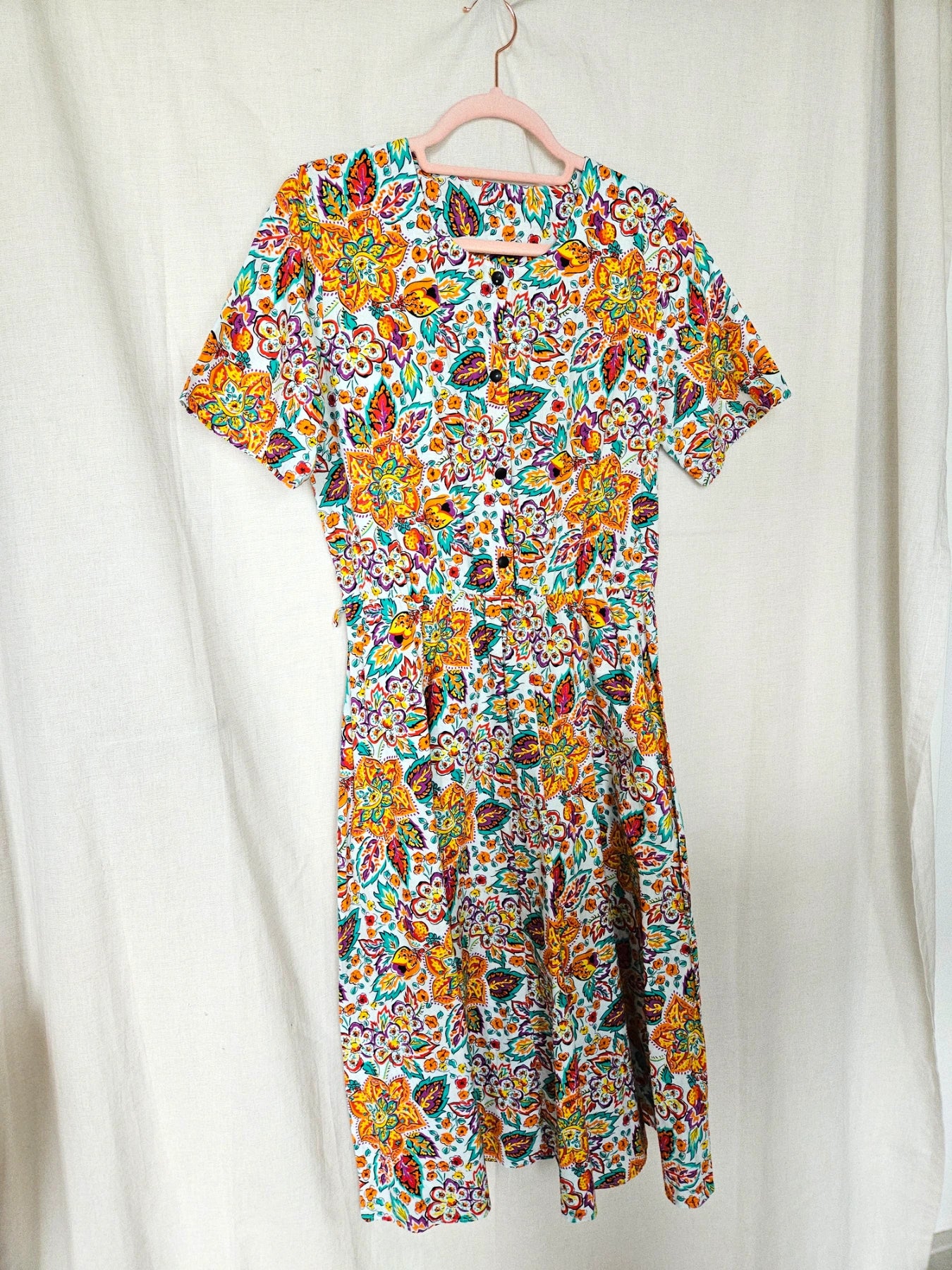 Elara - vintage midi jurk, katoen | M