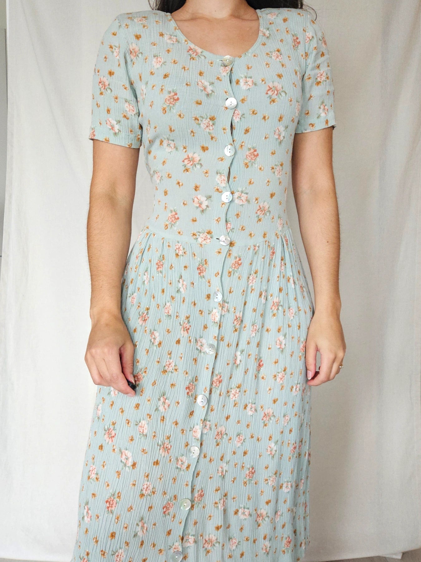 Alba - mintgroene midi vintage jurk, viscose | S/M