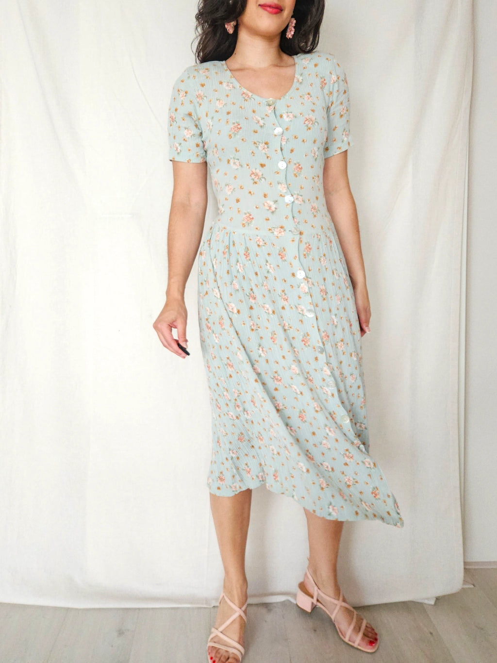 Alba - mintgroene midi vintage jurk, viscose | S/M