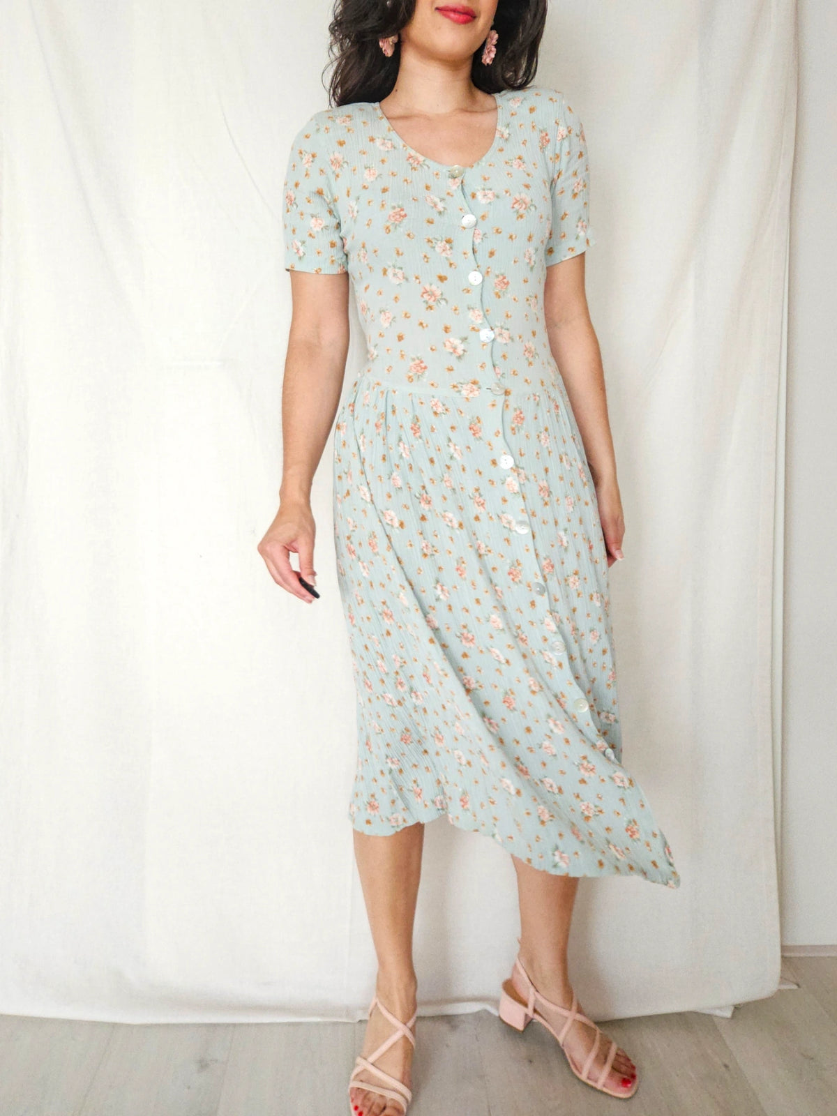 Alba - mintgroene midi vintage jurk, viscose | S/M